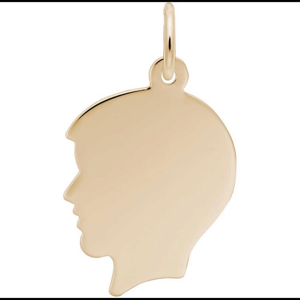 14k Solid Yellow Gold Boy Head Charm Engravable - image 1